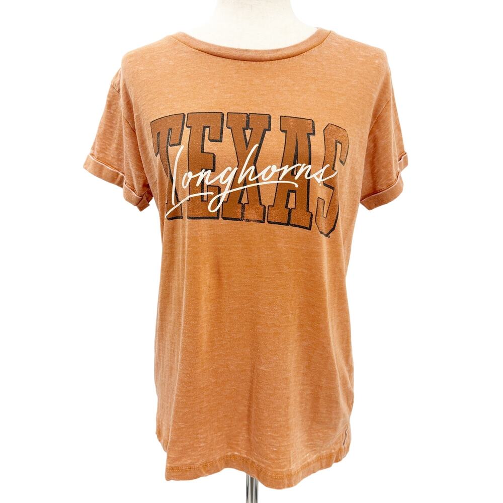 Texas Longhorns orange T-shirt women's MEDIUM distressed burnt-out top UT tee